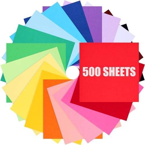 Koogel 500 Sheets Colored Origami Paper, 6 x 6 Inch/ 80gsm Colored Craft Paper Double Sided Square Paper for Beginners Arts and Crafts Scrapbook Making Koogel