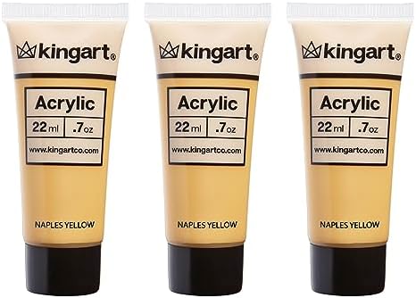 KINGART 500-107 PRO Artist Quality NAPLES YELLOW Acrylic Paint, 22ml (0.74oz) Tubes, 3 Pack - Set (66ml Total), Naples Yellow Kingart