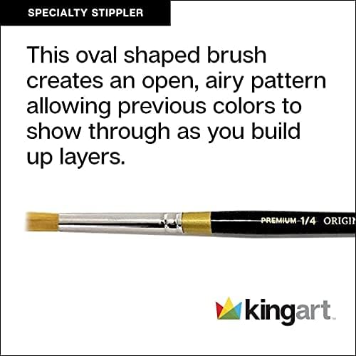 KINGART Premium Original Gold 9875-1/8 Oval STIPPLER - Synthetic Series Artist Brush, Golden Taklon Hair, Short Handle, for Acrylic, Watercolor, Oil and Gouache Painting, Size 1/8" Kingart