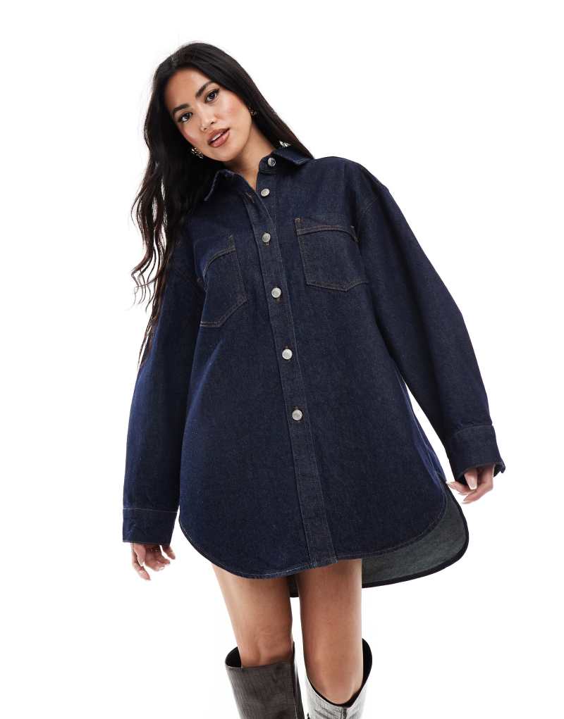 Miss Selfridge oversized button-up mid wash denim shirt dress Miss Selfridge