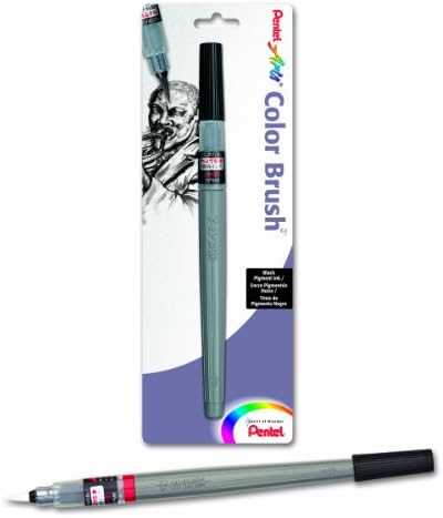 Чёрная кисть для живописи Pentel Arts с пигментными чернилами и средним наконечником, 1 шт. Pentel