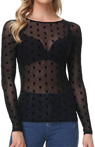 GRACE KARIN Women's Heart See Through Mesh Sheer Top Blouse Grace Karin