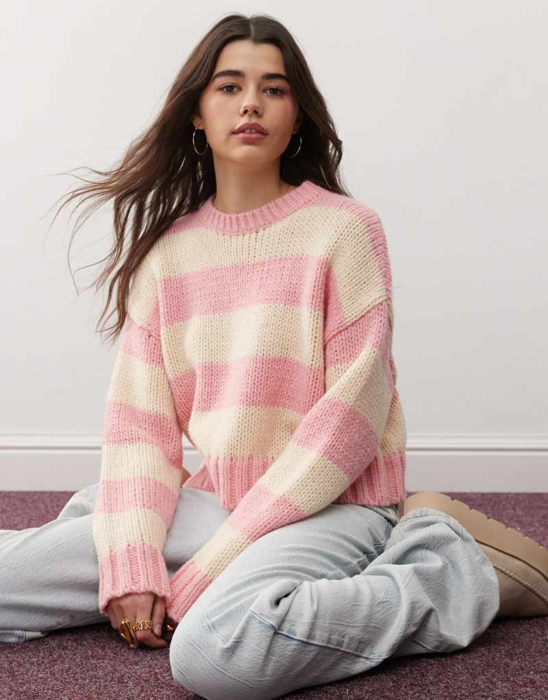 Miss Selfridge striped sweater in pink stripe Miss Selfridge