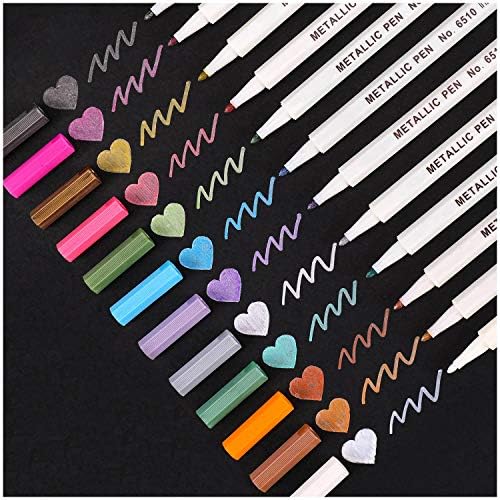 Dyvicl Metallic Marker Pens, 12 Colors Hard Fine Tip Metallic Markers for Black Paper, Adult Coloring, Card Making, Rock Painting, Scrapbooking Crafts, DIY Photo Album Dyvicl