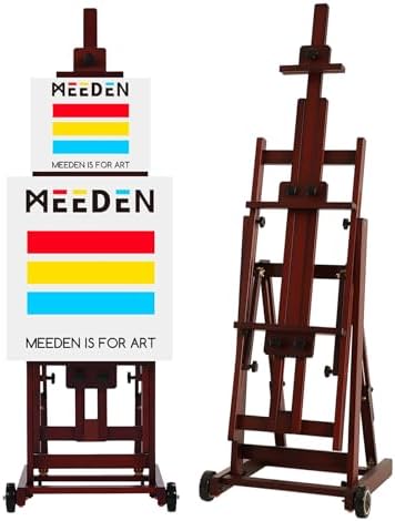 MEEDEN Multi-Function Studio Easel,H-Frame Easel,Painting Easel for Adults,Artist Easel,Floor Easel,Solid Beech Wood Easel w/Front Wheels,Holds Canvas Art up to 77" - Walnut MEEDEN