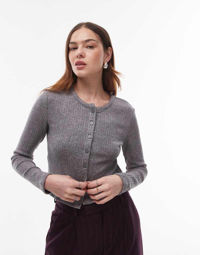 Mango crew neck cardigan in gray Mango