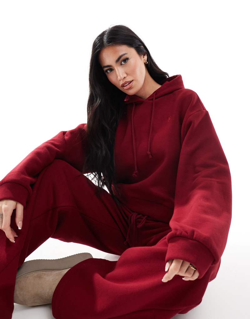 Miss Selfridge dropped shoulder lounge hoodie in burgundy - part of a set Miss Selfridge