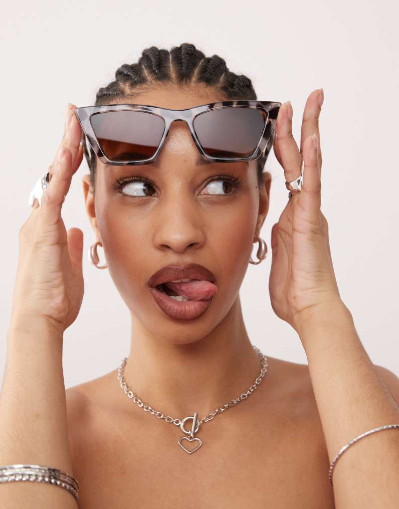 Monki oversized cat eye sunglasses in silver Monki