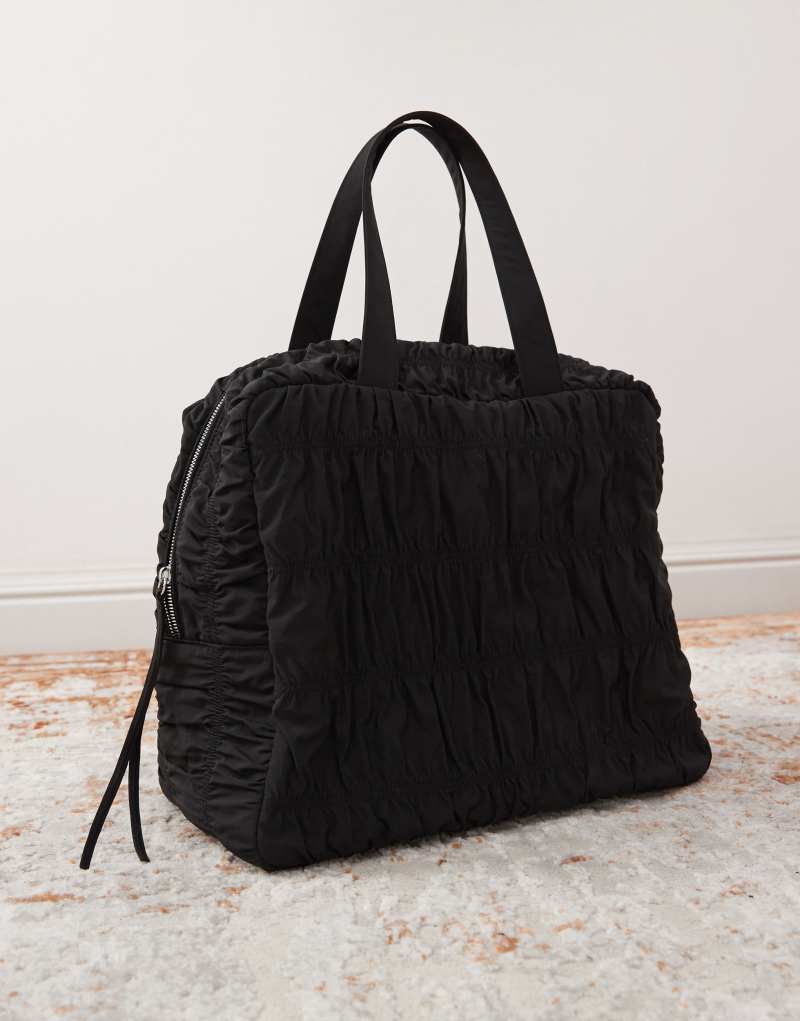 Monki ruched smock holdall bag in black Monki