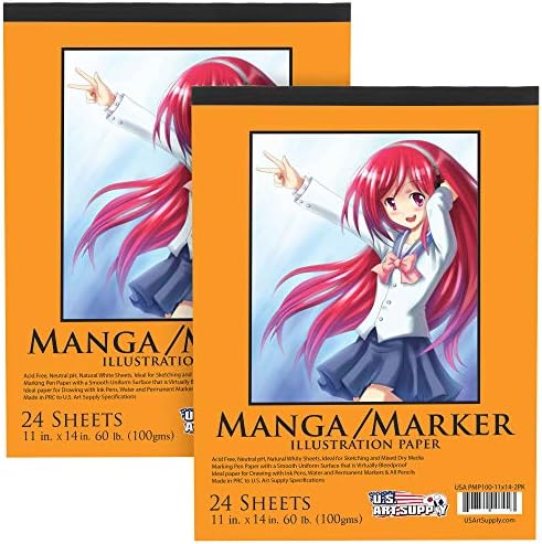 U.S. Art Supply 9" x 12" Premium Manga-Marker Paper Pad, 60 Pound (100gsm), Pad of 24-Sheets (Pack of 2 Pads) U.S. Art Supply