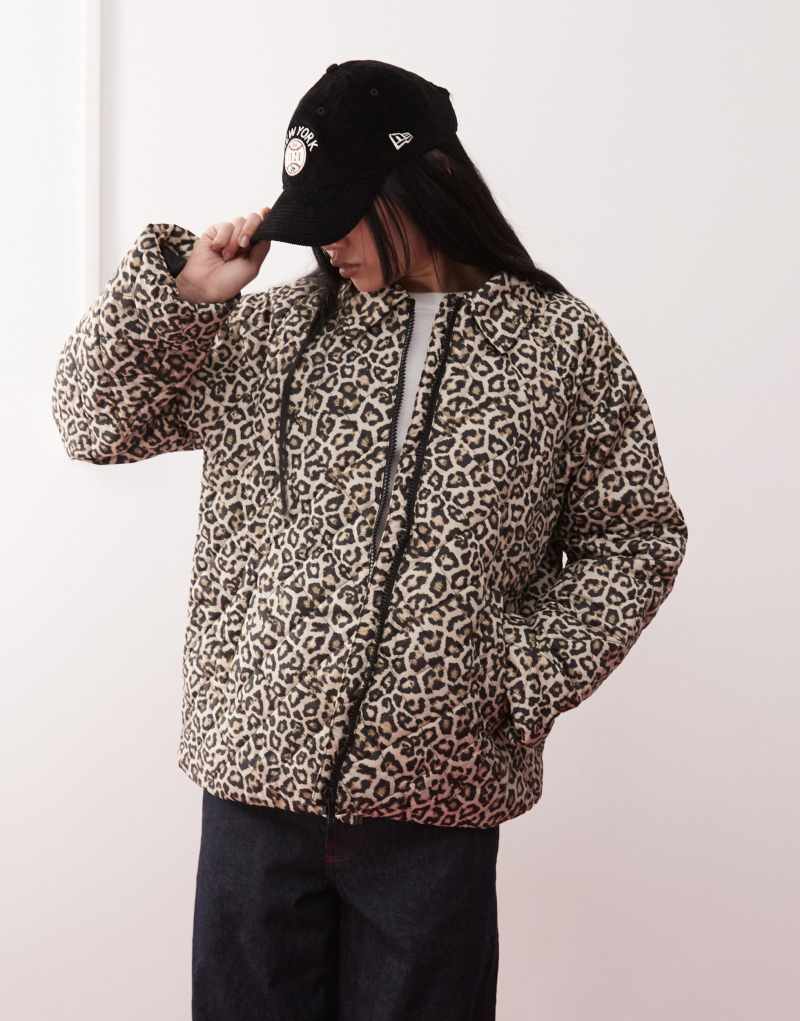 Noisy May quilted zip up jacket in leopard print Noisy May