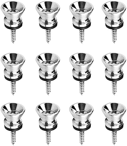 Chrome Guitar Strap Lock Buttons Metal End Pins with Mounting Screws For Acoustic Classical Electric Bass Guitar Ukulele Set of 12Pcs TUOREN