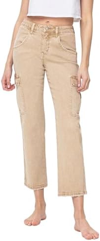 VERVET High Rise Relaxed Straight Cargo Jeans Tan V3417 Vervet