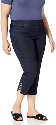 SLIM-SATION Women's Plus Size Pull on Solid Crop with Real Front & Back Pockets & Straps SLIM-SATION