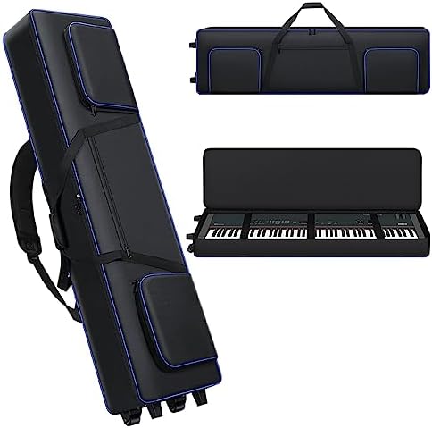 88 Key Keyboard Case With Wheels| Portable Padded 88 Piano Case |53" x14.5"x7"| Rolling Keyboard Gig Bag with Handles & Adjustable Shoulder Straps| Sturdy 88 Key Keyboard Bag With 3 Pockets Tingroun