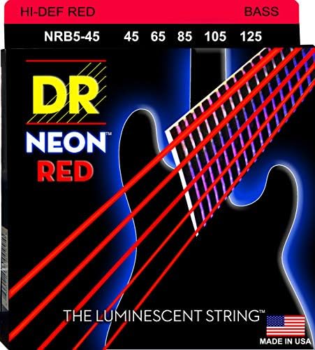 Электрические струны для бас-гитары DR Hi-Def Neon Red, 5 струн, средние, яркие и мелодичные DR Strings