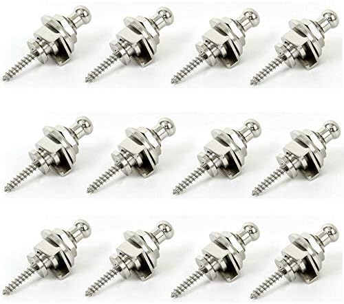 12Pcs Guitar Strap Locks, Round Head Strap Locks and buttons Guitar Bass Schaller-Style Security Straplocks (Silver) Teamwill