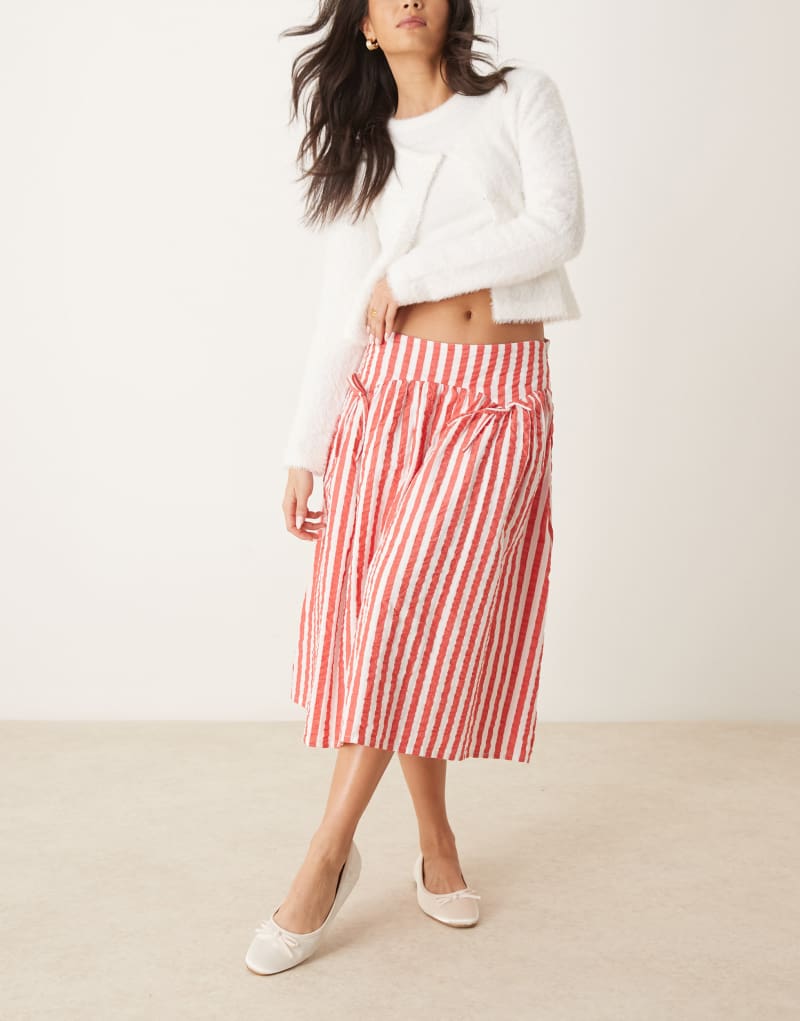 Neon Rose striped volume midi skirt in red Neon Rose