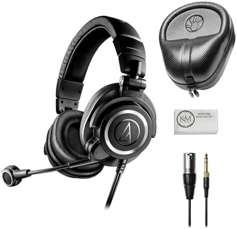 Audio-Technica ATH-M50xSTS StreamSet Headset with XLR and 3.5mm Connectors Bundled with Headphone Case + Cleaning Cloth (3 Items) Audio-Technica