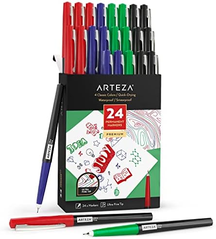 ARTEZA Permanent Markers, 24 Colors, 2-mm Line, Ultra-Fine Tip ARTEZA