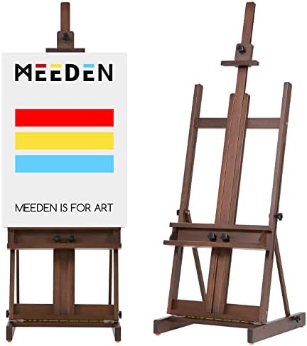 MEEDEN Art Painting Easel, Beech Wood Studio Easel 53" to 91"H, Holds Canvas to 78", Large Professional H-Frame Easel Stand with Storage Tray, Adjustable Floor Easel for Artists & Adults, Deep Walnut MEEDEN