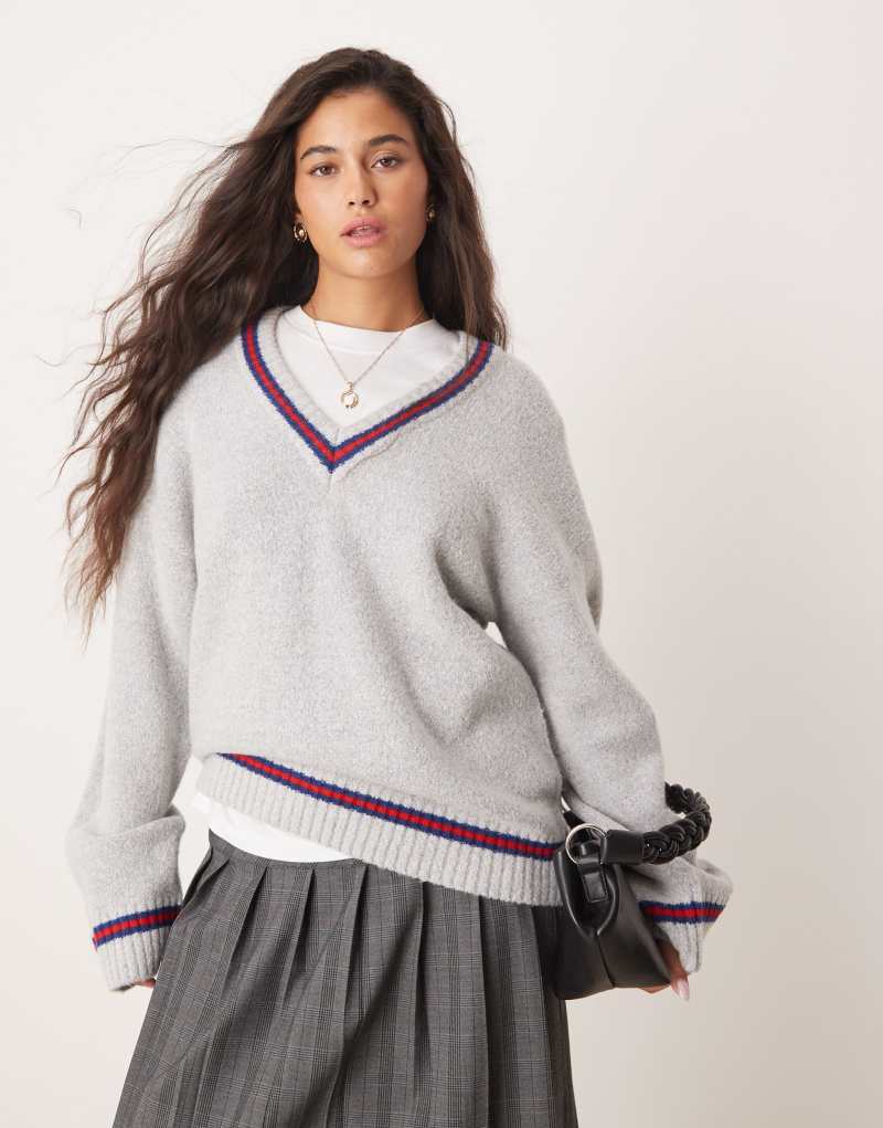 Neon Rose school sweater with contrast binding in gray Neon Rose