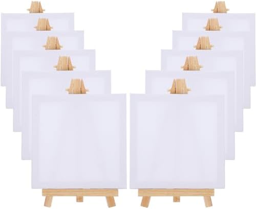 10 Pack Mini Canvas and Easel Set, Small Painting Canvas with Mini Easel Art Canvases Painting Kit Wooden Display Stand Arts & Crafts Easels Supvox