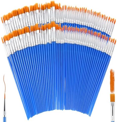 240Pcs Small Paint Brush Bulk Round Flat Small Brush Set, Flat and Round Pointed Acrylic Paint Brushes for Watercolor Canvas Oil Painting Face Painting Touch Up Brushes Set Xthrotsenk