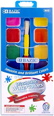 BAZIC Watercolor w/Brush & Mixing Palette, 12 Color Non-Toxic Paint Set, for Hobby Fun Art Supplies Vibrant Painting, Gift for Kids Artists, 1-Pack Bazic Products