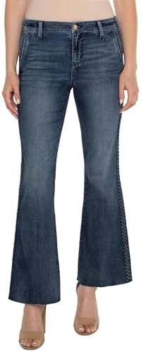 Liverpool Women's Hannah Flare Braided Trim Mid-Rise Stretch Denim Jean 32" Liverpool