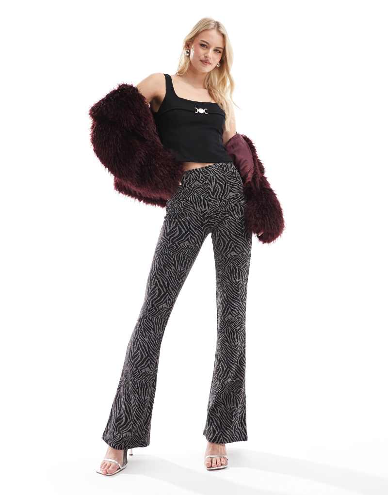 ONLY Tall flared glitter pants in black Only