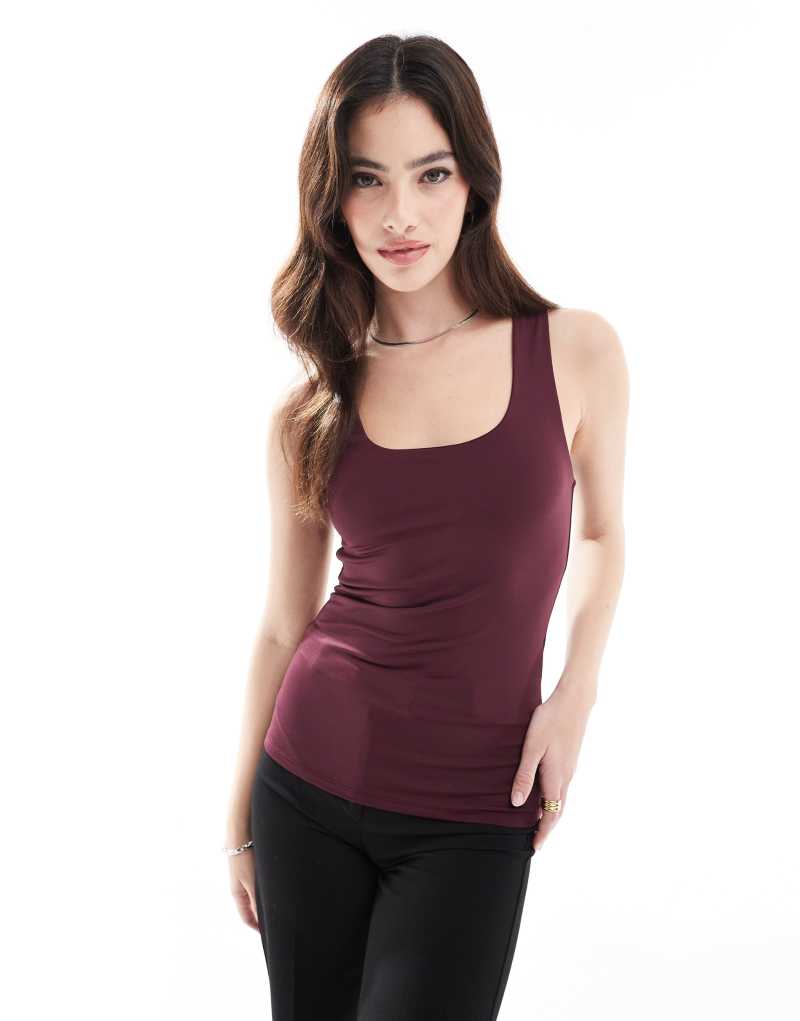 ONLY 2 way square neck top in burgundy Only