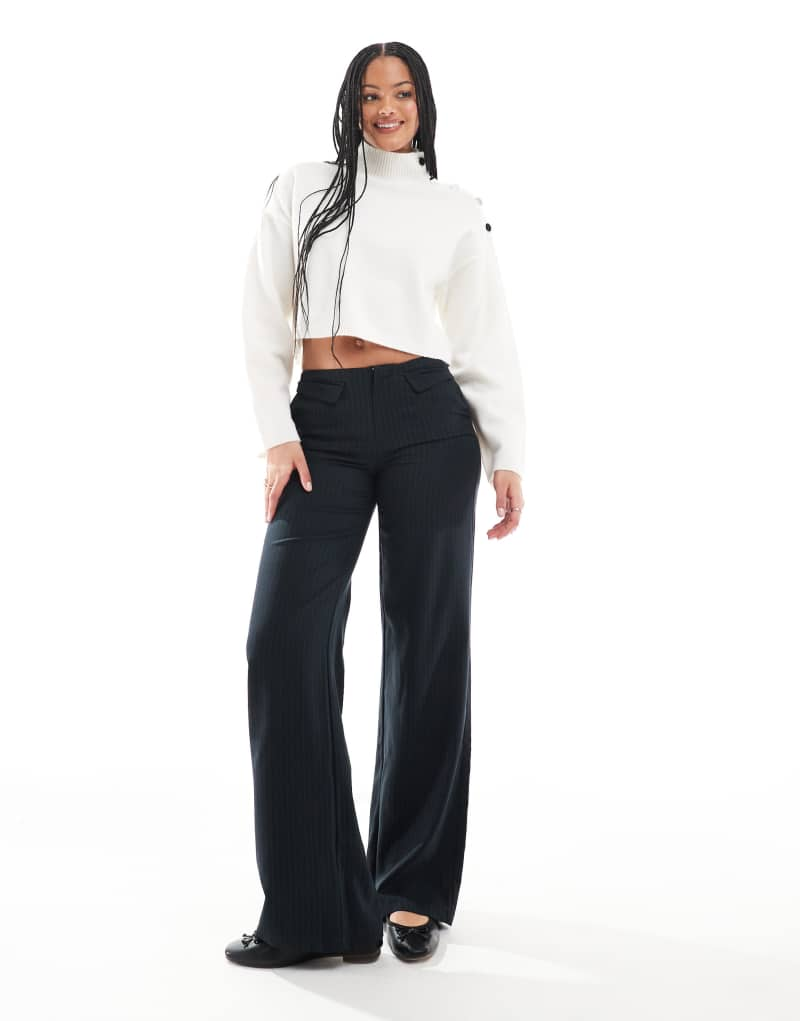 ONLY Tall wide leg pants with pocket detail in navy pinstripe Only