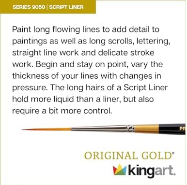 KINGART B-030 Premium 5 pc. Original Gold 9050 Series Script Liner Artist Brush Set, Synthetic Golden Taklon Hair for Acrylic, Oil, and Gouache Paint, Short Handle, 5 Sizes: 18/0, 10/0, 1, 2, 4 Kingart