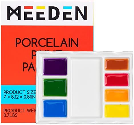 MEEDEN 8-Well Ceramic Artist Paint Palette, Porcelain Paint Palette Tray, Watercolor Mixing Palette, Porcelain Mixing Tray for Watercolor, Gouache, Acrylic Painting, 7”x 5.2”x 0.6” MEEDEN