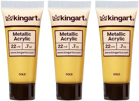 KINGART 502-118 PRO Artist Quality METALLIC GOLD Acrylic Paint, 22ml (0.74oz) Tubes, 3 Pack - Set (66ml Total), Metallic Gold Kingart