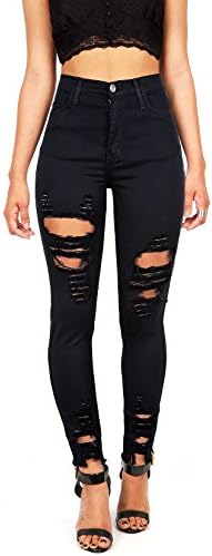 Vibrant Women’s Denim Skinny Jeans – Stretch High Waisted Raw Edges Heavy Distressed Ripped Casual Slim Fit Pants Vibrant