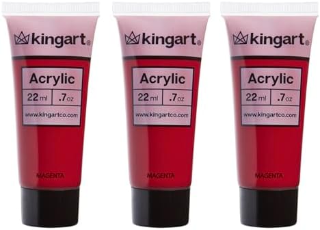 KINGART 500-113 PRO Artist Quality MAGENTA Acrylic Paint, 22ml (0.74oz) Tubes, 3 Pack - Set (66ml Total), Magenta Red Kingart