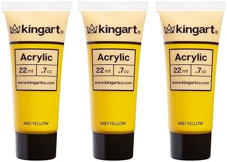 KINGART 500-105 PRO Artist Quality MID YELLOW Acrylic Paint, 22ml (0.74oz) Tubes, 3 Pack - Set (66ml Total), Mid Yellow Kingart