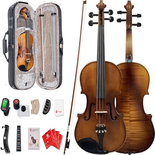 Vangoa Violin 1/2 Size Set Fiddle, Handcrafted Half Size Starter Acoustic Violins Kit with Solid Wood Side Board, Lightweight Hard Case for Beginners Learners, Children, Kids, Adults, Right Handed Vangoa