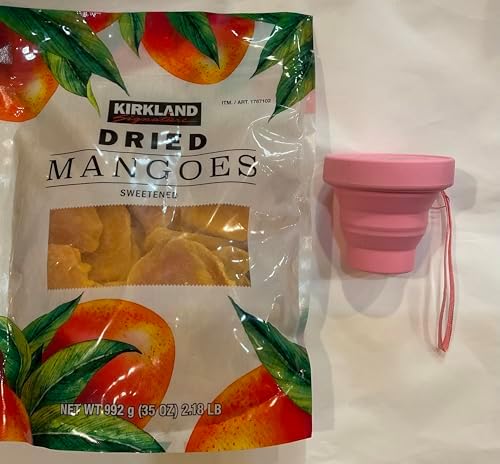 Kirkland signature dried mangoes sweetened net wt 2.18 lb and foldable cup bundles Kirkland