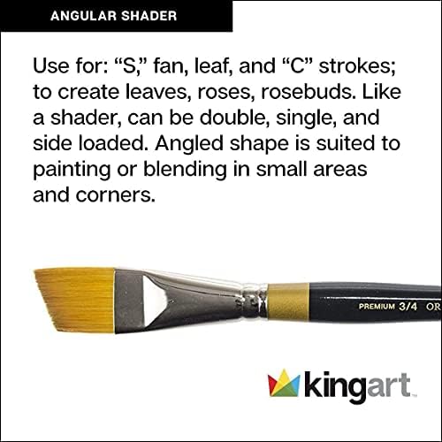 KINGART Premium Original Gold 9400-1 1/2 ANGULAR SHADER Series Artist Brush, Golden Taklon Synthetic Hair, Short Handle, for Acrylic, Watercolor, Oil and Gouache Painting, Size 1 1/2" Kingart