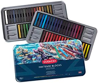 Derwent Inktense Blocks 12 Tin, Set of 12, 8mm Block, Soft Texture, Watersoluble, Ideal for Watercolor, Drawing, Coloring, Crafts and Painting on Paper and Fabric, Professional Quality (2300442) Derwent