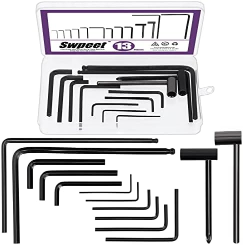 Swpeet 13Pcs Guitar Allen Wrench Set, Including 9Pcs Allen Wrench, 7mm & 8mm Truss Rod Hex Box Wrenches and 4mm & 5mm Ball End Truss Rod Wrenches, Fit for Guitar Bass Neck Bridge Nut Screw Adjustment Swpeet