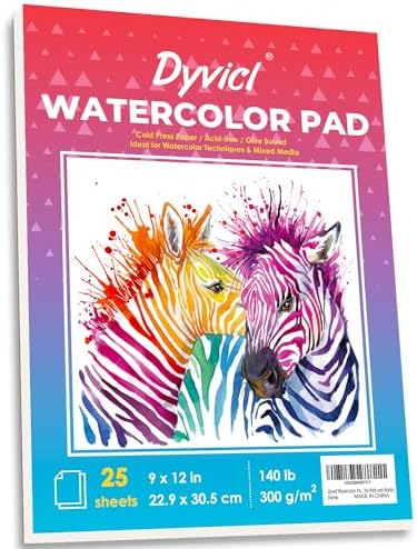 Dyvicl Watercolor Paper Pad 5.5"x8.5", 140 lb/300 GSM, 25 Sheets, Cold Press, Glue Watercolor Sketchbook for Painting, Drawing, Mixed Media, Art Paper for Kids Adults Students Beginners Dyvicl