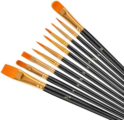 Soucolor Canvas Painting Brushes, 10-Pack Round Pointed Tip Water Color Paint Brushes Set for Canvases Face & Fabric, Arts and Crafts Supplies, Painting, Drawing & Art Supplies, Black Soucolor