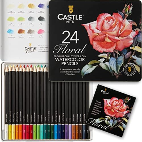 Набор акварельных карандашей Castle Art Supplies «Ботаника» | 24 премиум-карандаша с яркими цветами в специальной коробке Castle Art Supplies