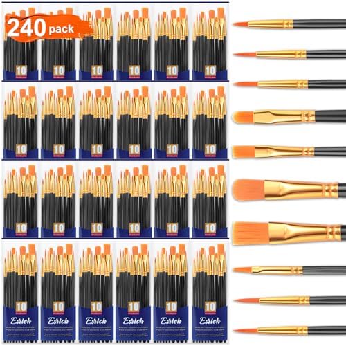 ESRICH Paint Brush Set,6 Packs 60 Pcs Nylon Hair Paint Brushes for Acrylic Painting,Artist Paintbrushes for Acrylic,Oil,Watercolor Painting,Face Nail Art,Paint Brushes for Kids,Black ESRICH