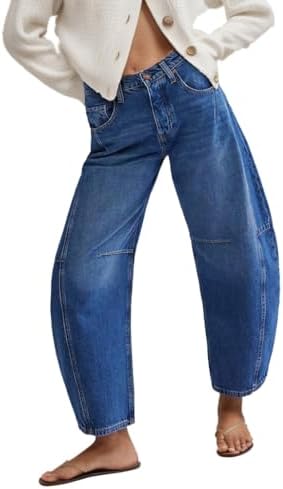 Kedera Women's Barrel Jeans Wide Leg Jeans Baggy Boyfriend Denim Pants Y2K Horseshoe Trousers School Relaxed Jeans Kedera