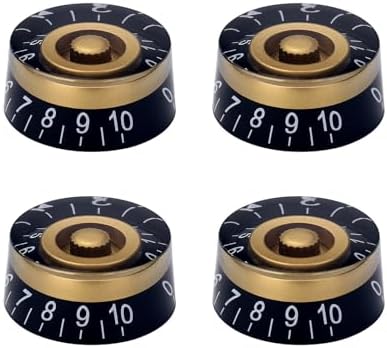 4pcs Bell Top Hat Guitar Knobs Black Gold Guitar Speed Control Volume Tone Knob for Tele Les Paul Style Guitar Bass Accessories (Hat Style) Gutahare